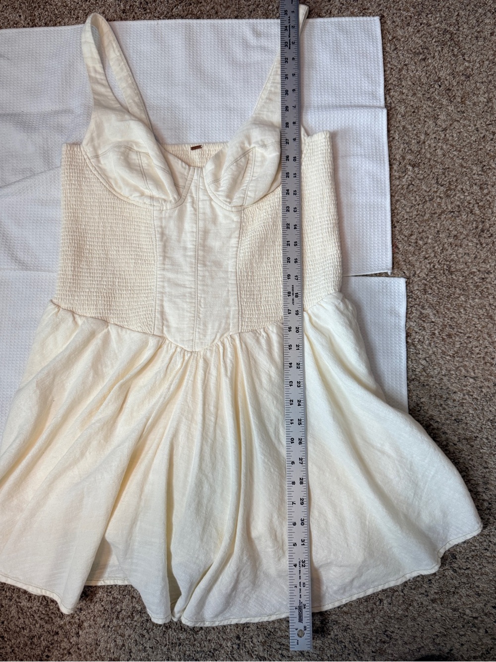 Free People Delilah Romper Dress Cream  Smocked Boho Cottagecore Large - Picture 7 of 10